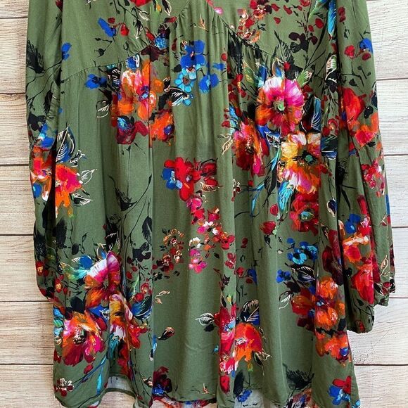 UMGEE EMPIRE WAIST MINIDRESS IN GREEN FLORAL PRINT - Picture 3 of 7